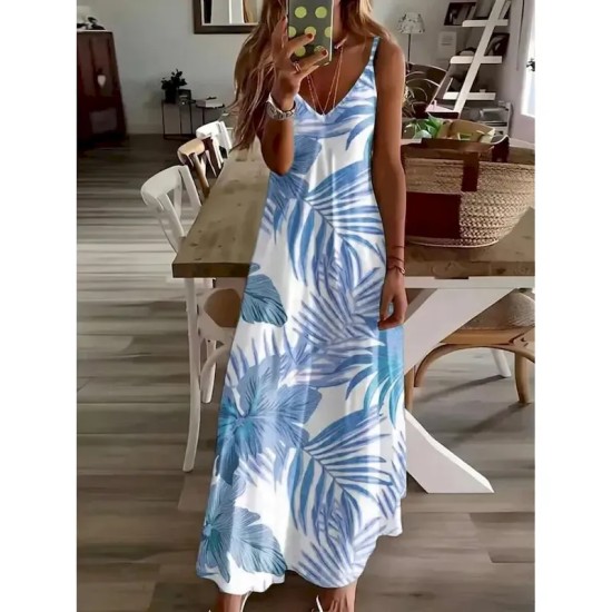 Women's Maxi Dress Sundress A Line Dress Slip Dress Vacation Casual Boho Beach Regular Fit Graphic Leaf Sleeveless V Neck Blue Green Summer Spring 202 Women's Maxi Dress Sundress A Line Dress Slip Dress Vacation Casual Boho Beach Regular Fit Graphic Leaf Sleeveless V Neck Blue Green Summer Spring 202