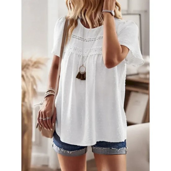 Women's T Shirt Plain Fashion Modern Casual Short Sleeve Crew Neck Regular Tops Daily Weekend White Pink Brown Summer 2025