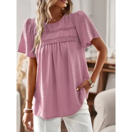 Women's T Shirt Plain Fashion Modern Casual Short Sleeve Crew Neck Regular Tops Daily Weekend White Pink Brown Summer 2025