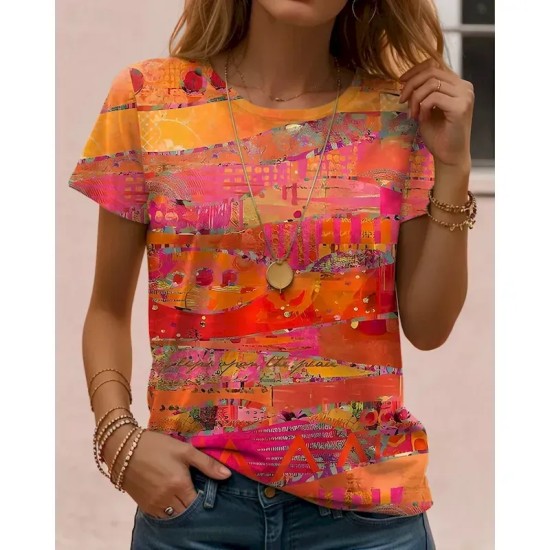 Women's T Shirt Graphic Geometric Striped Vintage Stylish Classic Short Sleeve Crew Neck Regular Tops Daily Print Black White Royal Blue Blue Purple S Women's T Shirt Graphic Geometric Striped Vintage Stylish Classic Short Sleeve Crew Neck Regular Tops Daily Print Black White Royal Blue Blue Purple S