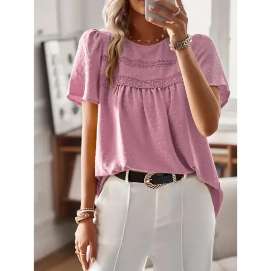 Women's T Shirt Plain Fashion Modern Casual Short Sleeve Crew Neck Regular Tops Daily Weekend White Pink Brown Summer 2025