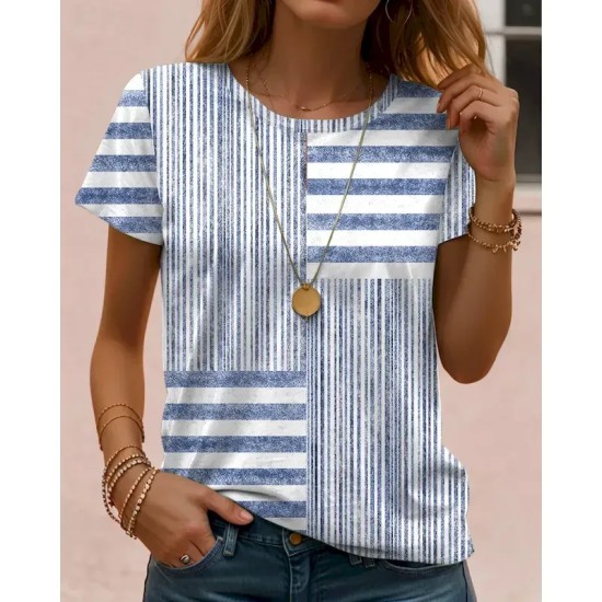 Women's T Shirt Graphic Geometric Striped Vintage Stylish Classic Short Sleeve Crew Neck Regular Tops Daily Print Black White Royal Blue Blue Purple S Women's T Shirt Graphic Geometric Striped Vintage Stylish Classic Short Sleeve Crew Neck Regular Tops Daily Print Black White Royal Blue Blue Purple S
