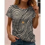 Women's T Shirt Graphic Geometric Striped Vintage Stylish Classic Short Sleeve Crew Neck Regular Tops Daily Print Black White Royal Blue Blue Purple S Women's T Shirt Graphic Geometric Striped Vintage Stylish Classic Short Sleeve Crew Neck Regular Tops Daily Print Black White Royal Blue Blue Purple S