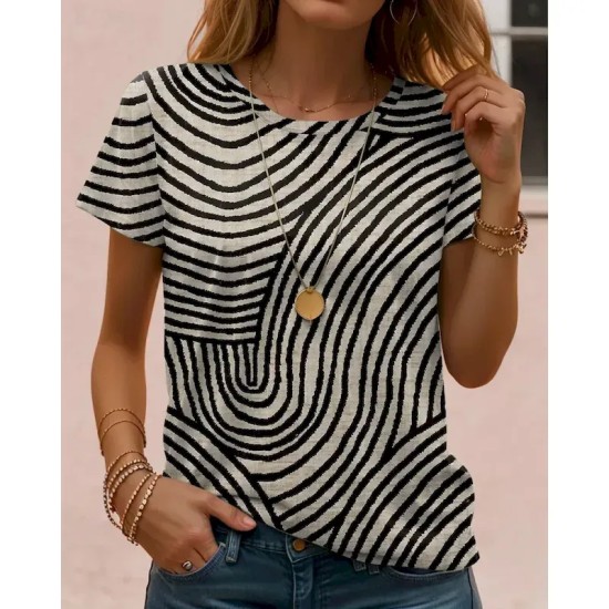 Women's T Shirt Graphic Geometric Striped Vintage Stylish Classic Short Sleeve Crew Neck Regular Tops Daily Print Black White Royal Blue Blue Purple S Women's T Shirt Graphic Geometric Striped Vintage Stylish Classic Short Sleeve Crew Neck Regular Tops Daily Print Black White Royal Blue Blue Purple S