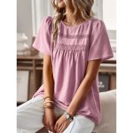 Women's T Shirt Plain Fashion Modern Casual Short Sleeve Crew Neck Regular Tops Daily Weekend White Pink Brown Summer 2025
