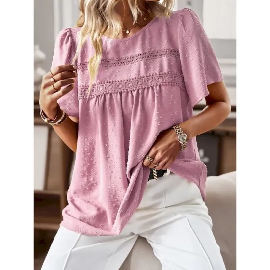 Women's T Shirt Plain Fashion Modern Casual Short Sleeve Crew Neck Regular Tops Daily Weekend White Pink Brown Summer 2025
