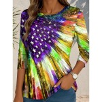 Women's Patriotic T Shirt Graphic Flag Abstract Vintage Stylish Classic Round Neck Regular Tops Daily Print Blue Purple Green Fall 2025 Women's Patriotic T Shirt Graphic Flag Abstract Vintage Stylish Classic Round Neck Regular Tops Daily Print Blue Purple Green Fall 2025