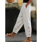Women's Cotton Linen Pants Chinos Fashion Streetwear Ankle-Length High Waist Plain Pocket Elastic Waistband Comfy Soft Comfortable Micro-elastic Outdo Women's Cotton Linen Pants Chinos Fashion Streetwear Ankle-Length High Waist Plain Pocket Elastic Waistband Comfy Soft Comfortable Micro-elastic Outdo