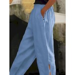 Women's Cotton Linen Pants Chinos Fashion Streetwear Ankle-Length High Waist Plain Pocket Elastic Waistband Comfy Soft Comfortable Micro-elastic Outdo Women's Cotton Linen Pants Chinos Fashion Streetwear Ankle-Length High Waist Plain Pocket Elastic Waistband Comfy Soft Comfortable Micro-elastic Outdo