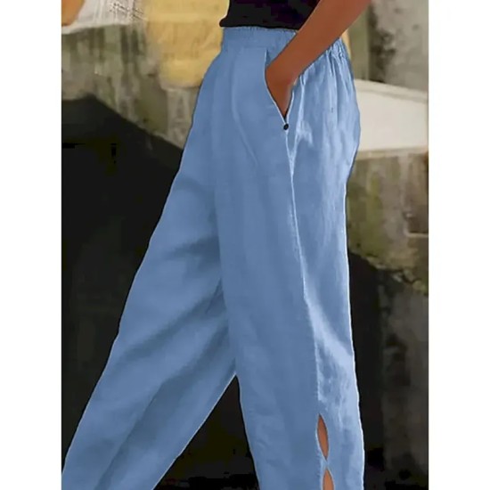 Women's Cotton Linen Pants Chinos Fashion Streetwear Ankle-Length High Waist Plain Pocket Elastic Waistband Comfy Soft Comfortable Micro-elastic Outdo Women's Cotton Linen Pants Chinos Fashion Streetwear Ankle-Length High Waist Plain Pocket Elastic Waistband Comfy Soft Comfortable Micro-elastic Outdo