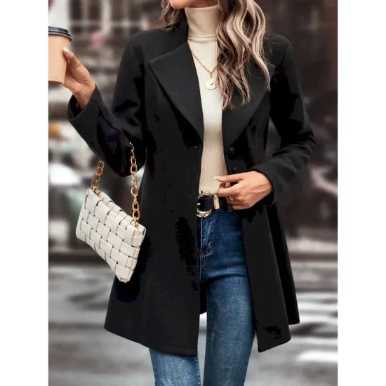 Women's Winter Coat Athleisure Holiday Daily Wear Fall Winter Regular Coat Regular Fit Stylish Casual Jacket Long Sleeve Solid Color Fur Collar Black