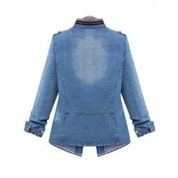 Women's Denim Jacket Outdoor Street Daily Wear Fall Winter Regular Coat Regular Fit Thermal Warm Breathable Stylish Casual Jacket Long Sleeve Solid Co