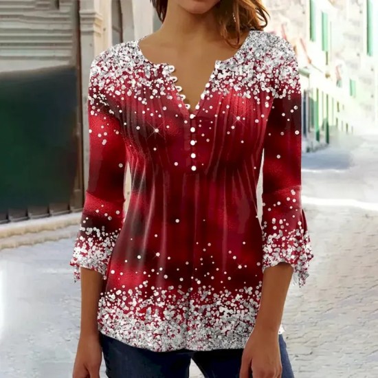 Women's T Shirt Plus Size Shirt T Shirt Henley Shirt Blouse Graphic Polka Dot Flower Basic Long Sleeve Round Neck Regular Tops Casual Weekend Buttons