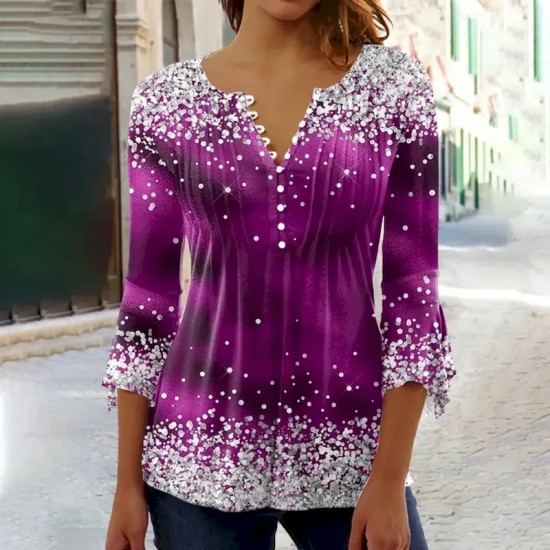 Women's T Shirt Plus Size Shirt T Shirt Henley Shirt Blouse Graphic Polka Dot Flower Basic Long Sleeve Round Neck Regular Tops Casual Weekend Buttons