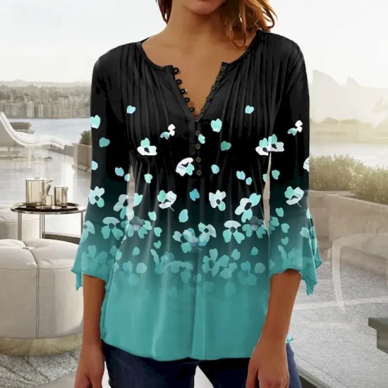 Women's T Shirt Plus Size Shirt T Shirt Henley Shirt Blouse Graphic Polka Dot Flower Basic Long Sleeve Round Neck Regular Tops Casual Weekend Buttons