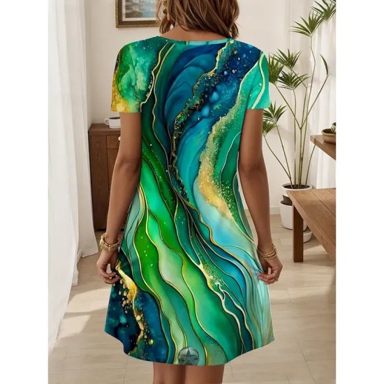 Women's Mini Dress T Shirt Dress Tee Dress A Line Dress Summer Dress Casual Daily Regular Fit Graphic Geometric Short Sleeve Crewneck Red Blue Dark Gr