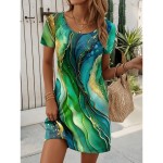 Women's Mini Dress T Shirt Dress Tee Dress A Line Dress Summer Dress Casual Daily Regular Fit Graphic Geometric Short Sleeve Crewneck Red Blue Dark Gr