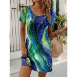 Women's Mini Dress T Shirt Dress Tee Dress A Line Dress Summer Dress Casual Daily Regular Fit Graphic Geometric Short Sleeve Crewneck Red Blue Dark Gr