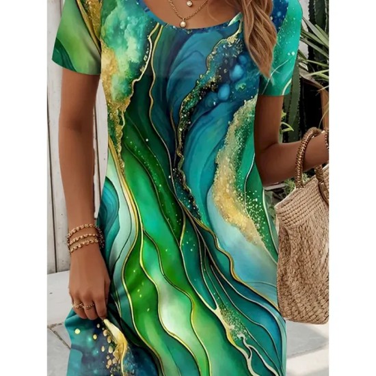 Women's Mini Dress T Shirt Dress Tee Dress A Line Dress Summer Dress Casual Daily Regular Fit Graphic Geometric Short Sleeve Crewneck Red Blue Dark Gr