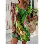 Women's Mini Dress T Shirt Dress Tee Dress A Line Dress Summer Dress Casual Daily Regular Fit Graphic Geometric Short Sleeve Crewneck Red Blue Dark Gr