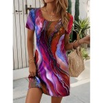 Women's Mini Dress T Shirt Dress Tee Dress A Line Dress Summer Dress Casual Daily Regular Fit Graphic Geometric Short Sleeve Crewneck Red Blue Dark Gr