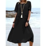 Women's Midi Dress T Shirt Dress Tee Dress Summer Dress Casual Daily Regular Fit Plain Short Sleeve Crew Neck Black Orange Apricot Gray Summer 2025 Women's Midi Dress T Shirt Dress Tee Dress Summer Dress Casual Daily Regular Fit Plain Short Sleeve Crew Neck Black Orange Apricot Gray Summer 2025