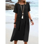 Women's Midi Dress T Shirt Dress Tee Dress Summer Dress Casual Daily Regular Fit Plain Short Sleeve Crew Neck Black Orange Apricot Gray Summer 2025 Women's Midi Dress T Shirt Dress Tee Dress Summer Dress Casual Daily Regular Fit Plain Short Sleeve Crew Neck Black Orange Apricot Gray Summer 2025