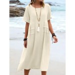 Women's Midi Dress T Shirt Dress Tee Dress Summer Dress Casual Daily Regular Fit Plain Short Sleeve Crew Neck Black Orange Apricot Gray Summer 2025 Women's Midi Dress T Shirt Dress Tee Dress Summer Dress Casual Daily Regular Fit Plain Short Sleeve Crew Neck Black Orange Apricot Gray Summer 2025