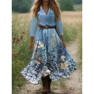 Women's Boho Dress Western Dress Vintage Maxi Dress Sundress Pleated Dress Vacation Casual Boho Going out Beach Standard Fit Floral Graphic 3\/4 Length