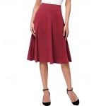 Women's Skirt A Line Knee-length High Waist Skirts Pleated Ruffle Solid Colored Maillard Street Daily Spring Fashion Casual Wine Black Yellow Dark Gre Women's Skirt A Line Knee-length High Waist Skirts Pleated Ruffle Solid Colored Maillard Street Daily Spring Fashion Casual Wine Black Yellow Dark Gre