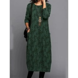 Women's Floral Crew Neck Midi Dress Long Sleeve Spring Fall 2025 Women's Floral Crew Neck Midi Dress Long Sleeve Spring Fall 2025