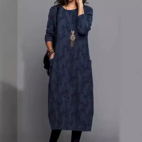 Women's Floral Crew Neck Midi Dress Long Sleeve Spring Fall 2025