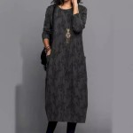 Women's Floral Crew Neck Midi Dress Long Sleeve Spring Fall 2025