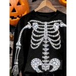 Women's Pullover Sweatshirt Black Cat Graphic Skull Cat Fashion Casual Long Sleeve Crew Neck Regular Tops Street Dailywear Casual Print Black Purple O