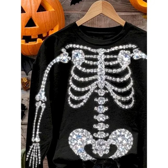 Women's Pullover Sweatshirt Black Cat Graphic Skull Cat Fashion Casual Long Sleeve Crew Neck Regular Tops Street Dailywear Casual Print Black Purple O