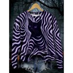 Women's Pullover Sweatshirt Black Cat Graphic Skull Cat Fashion Casual Long Sleeve Crew Neck Regular Tops Street Dailywear Casual Print Black Purple O