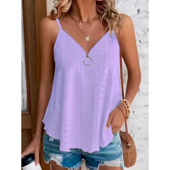 Women's Camisole Tank Top Solid Color Stylish Casual Sleeveless Strap Regular Tops Daily Zipper Eyelet White Yellow Pink Blue Purple Summer 2025 - US Women's Camisole Tank Top Solid Color Stylish Casual Sleeveless Strap Regular Tops Daily Zipper Eyelet White Yellow Pink Blue Purple Summer 2025 - US