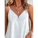 Women's Camisole Tank Top Solid Color Stylish Casual Sleeveless Strap Regular Tops Daily Zipper Eyelet White Yellow Pink Blue Purple Summer 2025 - US Women's Camisole Tank Top Solid Color Stylish Casual Sleeveless Strap Regular Tops Daily Zipper Eyelet White Yellow Pink Blue Purple Summer 2025 - US