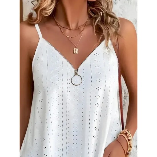 Women's Camisole Tank Top Solid Color Stylish Casual Sleeveless Strap Regular Tops Daily Zipper Eyelet White Yellow Pink Blue Purple Summer 2025 - US Women's Camisole Tank Top Solid Color Stylish Casual Sleeveless Strap Regular Tops Daily Zipper Eyelet White Yellow Pink Blue Purple Summer 2025 - US