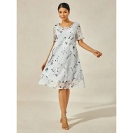 Women's Elegant Chiffon Dress Floral Mesh Print Crew Neck Midi Dress Daily Vacation Short Sleeve Summer Spring 2025