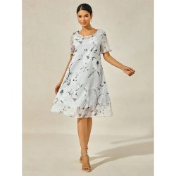 Women's Elegant Chiffon Dress Floral Mesh Print Crew Neck Midi Dress Daily Vacation Short Sleeve Summer Spring 2025