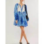 Women's Mini Dress Casual Dress Boho Dress Ethnic Casual Vacation Daily Regular Fit Floral Long Sleeve V Neck Wine Blue Green Spring Fall 2025