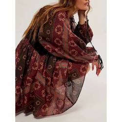 Women's Mini Dress Casual Dress Boho Dress Ethnic Casual Vacation Daily Regular Fit Floral Long Sleeve V Neck Wine Blue Green Spring Fall 2025