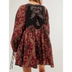 Women's Mini Dress Casual Dress Boho Dress Ethnic Casual Vacation Daily Regular Fit Floral Long Sleeve V Neck Wine Blue Green Spring Fall 2025