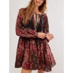 Women's Mini Dress Casual Dress Boho Dress Ethnic Casual Vacation Daily Regular Fit Floral Long Sleeve V Neck Wine Blue Green Spring Fall 2025