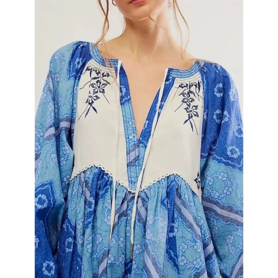 Women's Mini Dress Casual Dress Boho Dress Ethnic Casual Vacation Daily Regular Fit Floral Long Sleeve V Neck Wine Blue Green Spring Fall 2025