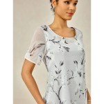 Women's Elegant Chiffon Dress Floral Mesh Print Crew Neck Midi Dress Daily Vacation Short Sleeve Summer Spring 2025