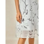 Women's Elegant Chiffon Dress Floral Mesh Print Crew Neck Midi Dress Daily Vacation Short Sleeve Summer Spring 2025