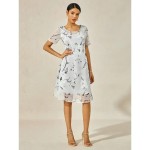 Women's Elegant Chiffon Dress Floral Mesh Print Crew Neck Midi Dress Daily Vacation Short Sleeve Summer Spring 2025