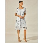 Women's Elegant Chiffon Dress Floral Mesh Print Crew Neck Midi Dress Daily Vacation Short Sleeve Summer Spring 2025